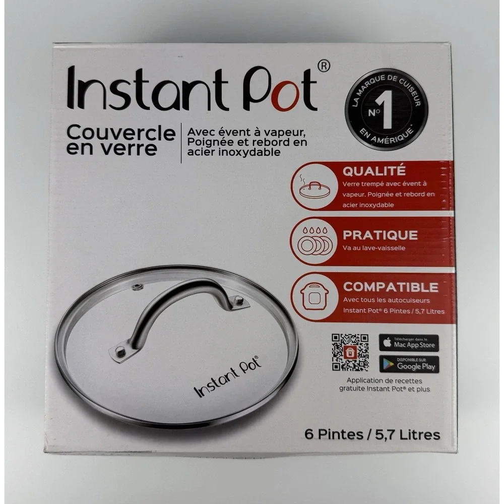 Instant Pot 6 Qt Tempered Glass Lid Replacement w/ Steam Vent Stainless Handle